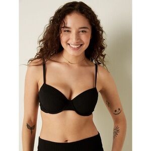PINK SWIM SET Victoria's Secret Crinkle Push Up Black Bikini Top & Bottoms